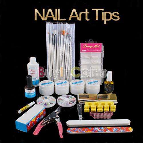 Full Cutter Buffer Brush Acrylic Glue Nail Art UV Gel Powder Tips Kit Set #4