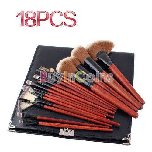 New 18Pcs Professional Makeup Brown Brush Cosmetic Brushes Set Case Tool Kit