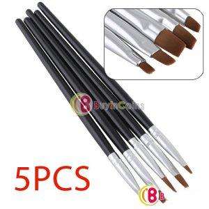 5PCS Nail Art Acrylic UV Gel Salon Pen Flat Brush Kit Dotting Tool