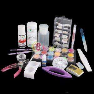 Full Acrylic Powder Liquid Gel Nail Art Tip Kit Set #1