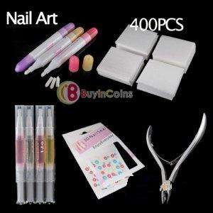 Nail Art Corrector Pen+3D Sticker Decal Tips+Nail Cuticle Oil+Cuticle Nail Nippe+Nail Wipes Remover