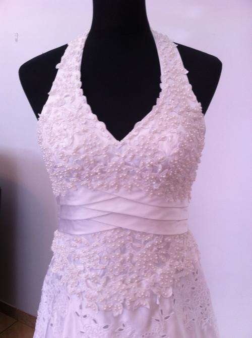 White Halter Neck Wedding Dress