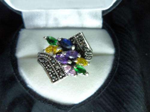 Lovely solid silver marcasite and gemstones.