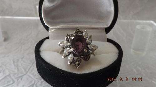 Beautiful Vintage Amythyst Marcasite CZ Ring.