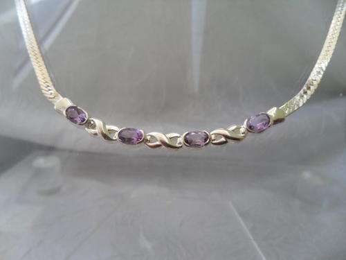 VERY BEAUTIFUL STERLING SILVER NECKLACE SET WITH AMYTHYSTS.