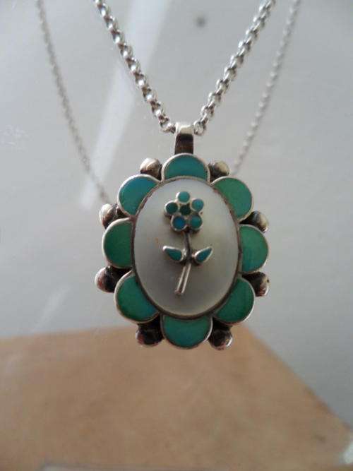 Gorgious Sterling Silver And Enamel Pendant And Chain By Charlotte.
