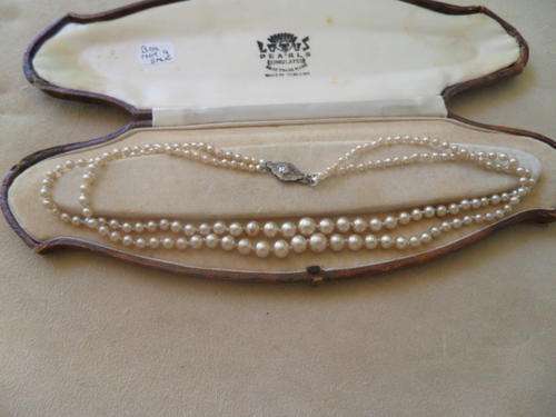 Wonderful Double Strand Of Vintage Faux Pearls With Charming Sterling Silver Clasp.