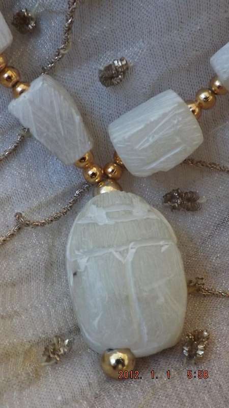 Awesome Stone Carved Scarob Beetle Necklace.