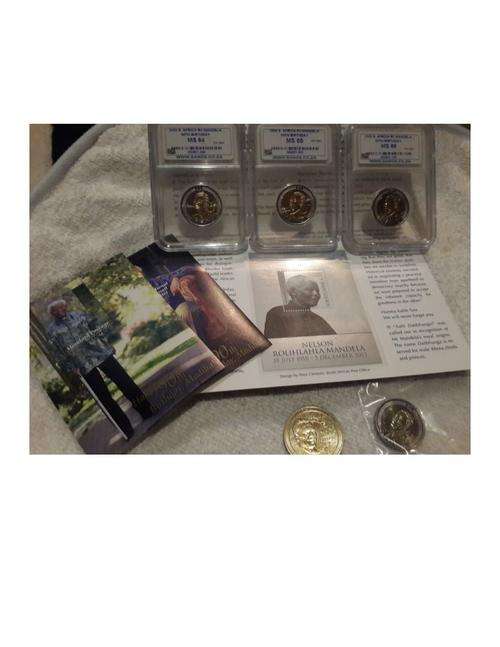 High Grade Nelson Mandela Smiley Set MS64, MS65 and MS66 with Collectors Stamps