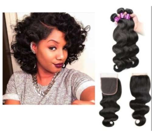 Brazilian hair, body wave 8inch, 4 bundles Plus lace closure. 9A