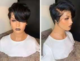 Lace Frontal 13x4 Peruvian Hair Wig Pixie black T-part