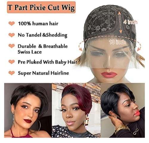 Lace Frontal 13x1 Peruvian Hair Wig short Pixie cut Ombre blond T-part. Grade 12A