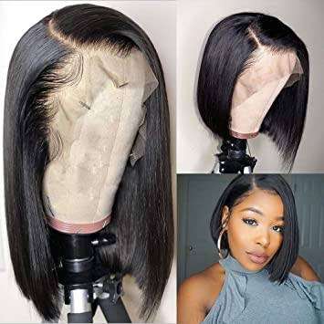 Lace Frontal 13x1 Peruvian Hair Wig Straight 12inch black  T-part. 12A