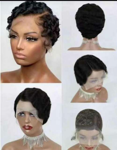 Lace Frontal 13x1 Peruvian short finger pixie Hair Wig . 12A