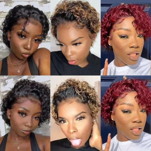 Ear to Ear Lace Frontal 13x4 Peruvian Hair Wig short pixie cut curly black. Grade 12A