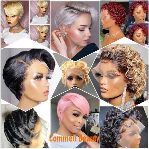 Ear to Ear Lace Frontal 13x4 Peruvian Hair Wig short pixie cut curly black. Grade 12A