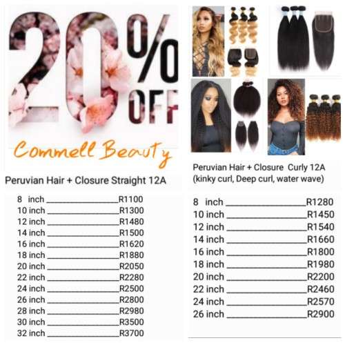 Peruvian Hair 3 Bundles 20 inch plus 4x4 3 way lace closure , water curly. 12A