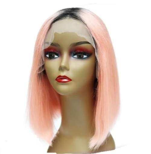 Peruvian Hair Wig 13x1 lace Frontal Tpart Ombre pink 12 inch. Grade 12A