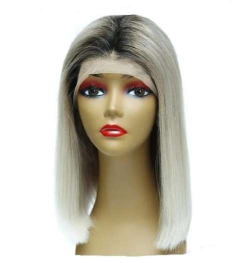 Ear to ear peruvian Hair Wig 13x4 lace Frontal Ombre Gray 12 inch. Grade 12A