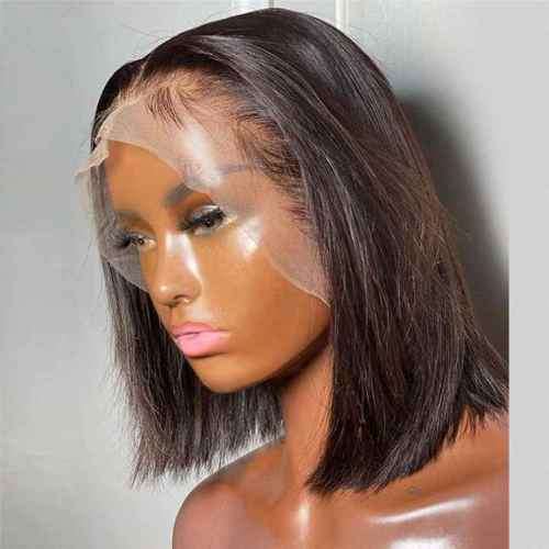 Ear to Ear peruvian Hair Wig 8inch 13x4 lace Frontal Black  bob. Grade 12A