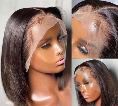 Ear to Ear peruvian Hair Wig 8inch 13x4 lace Frontal Black  bob. Grade 12A