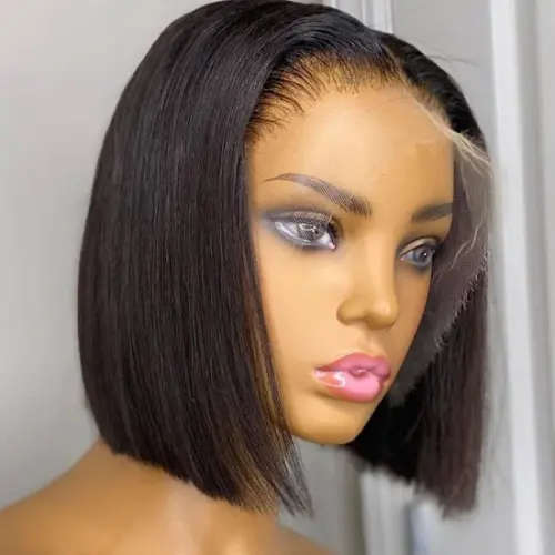 Peruvian Hair Wig 13x1 lace Frontal Tpart Black 10 inch Bob. Grade 12A