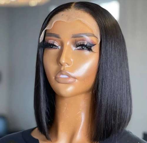 Peruvian Hair Wig with  4x4 3way lace closure Black 12inch Bob . Grade 12A