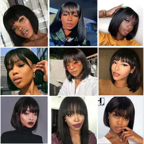 Peruvian Hair Wig 8inch Fringe Bob Black . Grade 12A