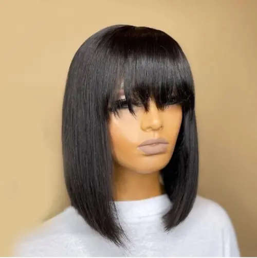 Peruvian Hair Wig Fringe Bob Black 12 inch  . Grade 12A