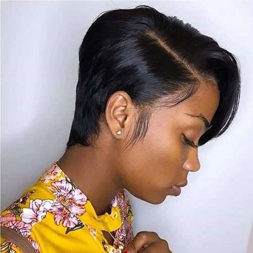 Ear to ear Peruvian Hair Wig Lace Frontal 13x4 pixie cut black. 12A