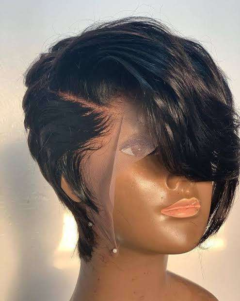 Ear to ear Peruvian Hair Wig Lace Frontal 13x4 pixie cut black. 12A