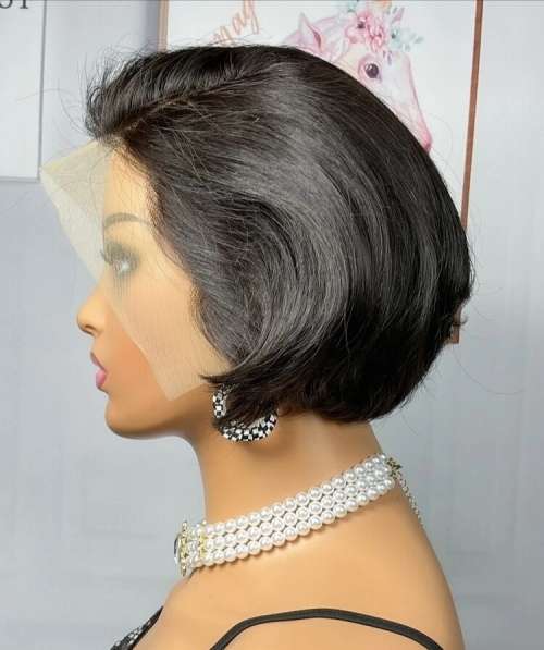 Ear to ear Peruvian Hair Wig Lace Frontal 13x4 short pixie cut black. 12A