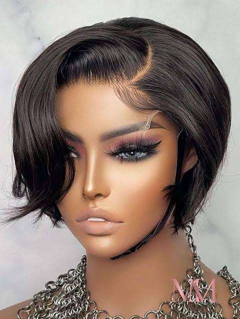 Ear to ear Peruvian Hair Wig Lace Frontal 13x4 short pixie cut black. 12A