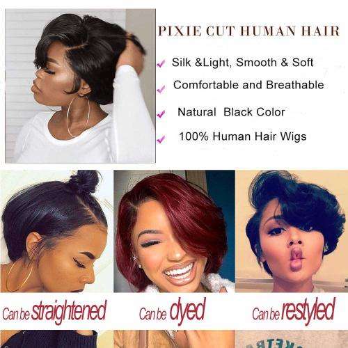 Ear to ear Peruvian Hair Wig Lace Frontal 13x4 pixie cut black. 12A