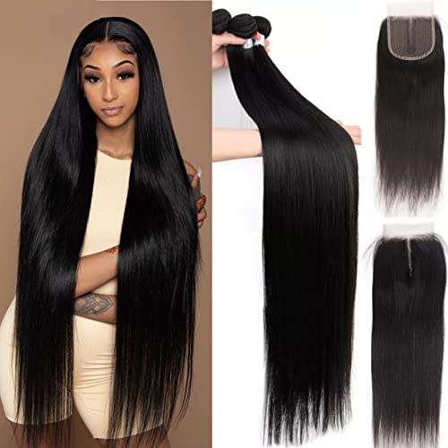 Brazilian Hair 3 Bundles 20inch and 4x4 1 way lace closure.12A