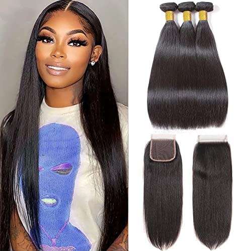 Peruvian Hair 3 bundles Straight 8inch and 4x4 3 way closure. grade 12A