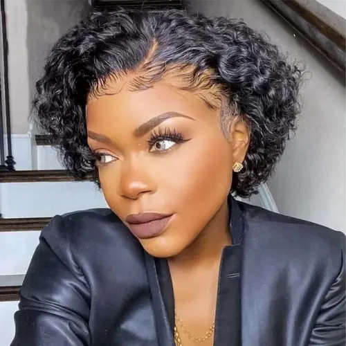 Ear to Ear Lace Frontal 13x4 curly Wig Peruvian Hair short pixie curly. Grade 12A