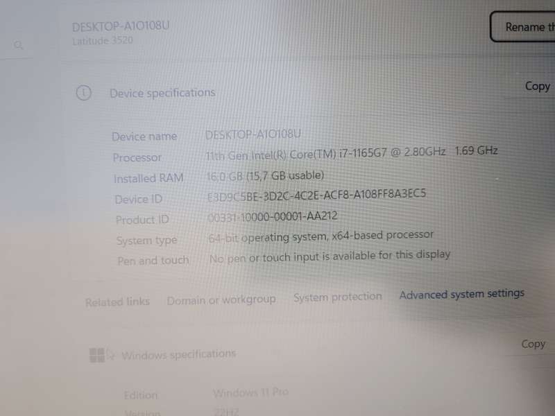 Dell Latitude - 3520 - i7 11th Gen - 16GB Ram - 512SSD Nvme - Excellent Condition