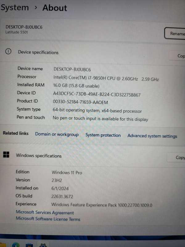 Dell Latitude - 5501 - i7 9th Gen - 16GB Ram - 256GB SSD - Excellent Condition