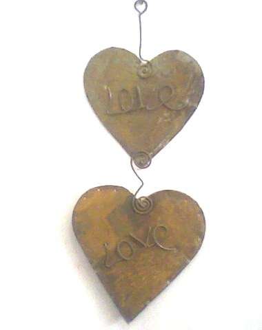 Lovely handcrafted tin hearts with wire word , really special piece!