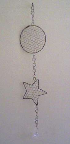 Dangling Star and moon with crystal bead at bottom - hang anywhere!