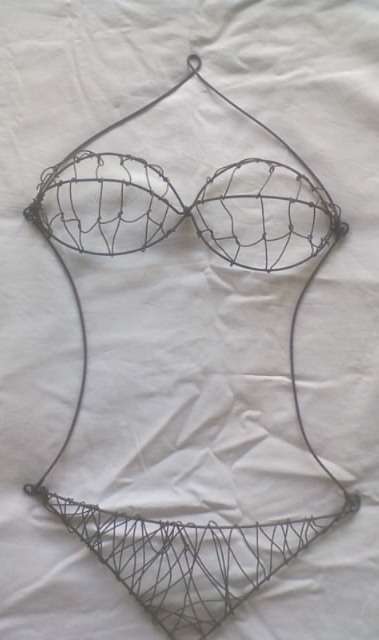 Handcrafted wire bra and pantie set - beautiful bathroom/bedroom decoration