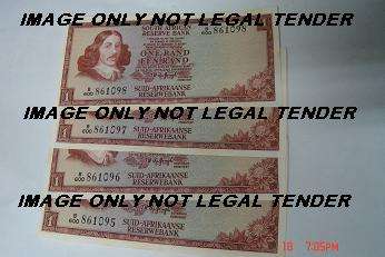 UNCIRCULATED TW DE JONGH R1.00 NOTES CONSECUTIVE NUMBERS