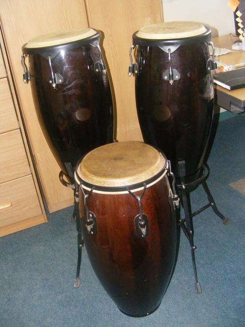 Schalloch Percussion Bongo Drum Set of 3 (includes two stands!)