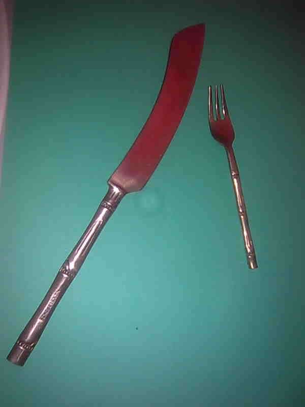 ## collectable cake knife & fork-set -// scarse*** art deco 1930's style ---copper-nickle## Thailand