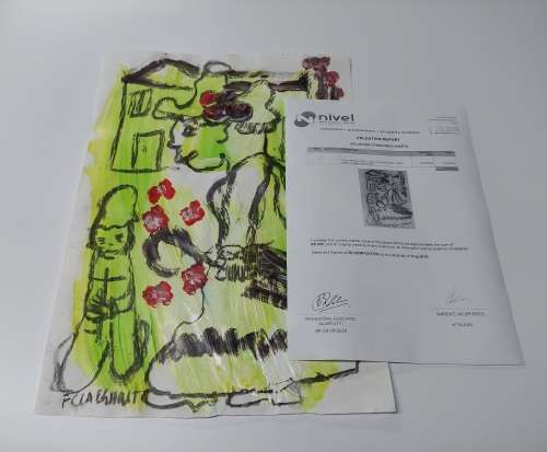 Frans Claerhout - Donkey - Mixed media on paper 42cm x 30cm with COA