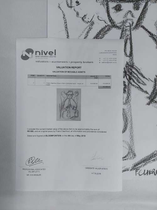 Frans Claerhout - Figure with flute - Charcoal on paper 42cm x 30cm with COA