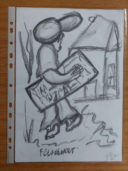 Frans Claerhout - Figure with cap - Charcoal on paper 21cm x 30cm with COA