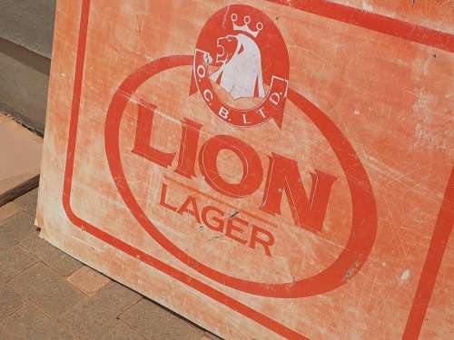 Huge Vintage Lion Lager Litho Sign 121cm x 93cm