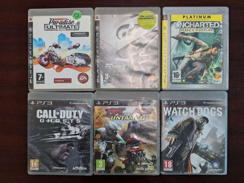 x6 PS 3 Games 1 bid for all 6! Watchdogs, Call of Duty, Unchartered, Burnout, Gran Turismo, MXvsATV